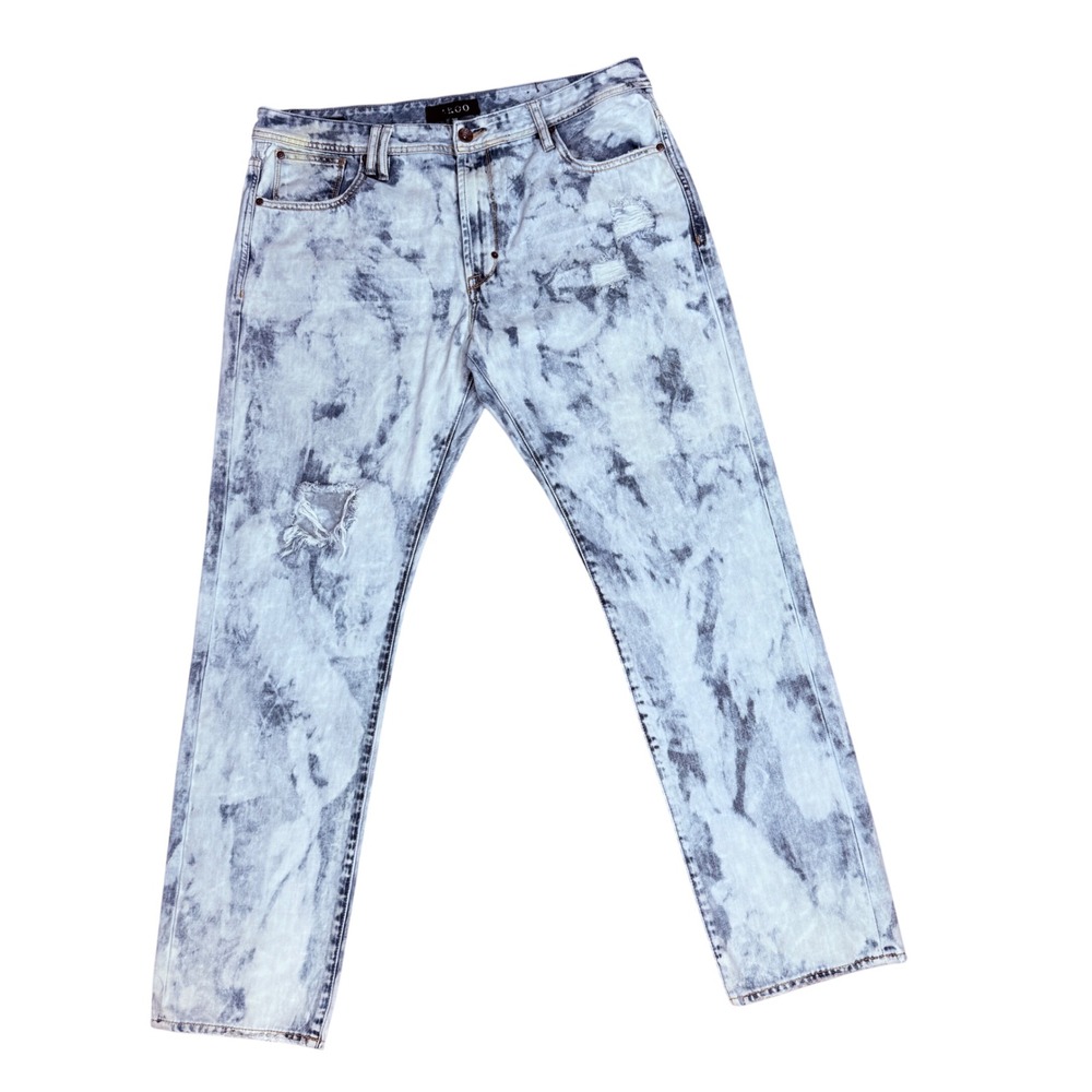 AKOO Jeans Mens 38 x 33 Big Oak Fit Distressed Denim Straight Streetwear Tie Dye